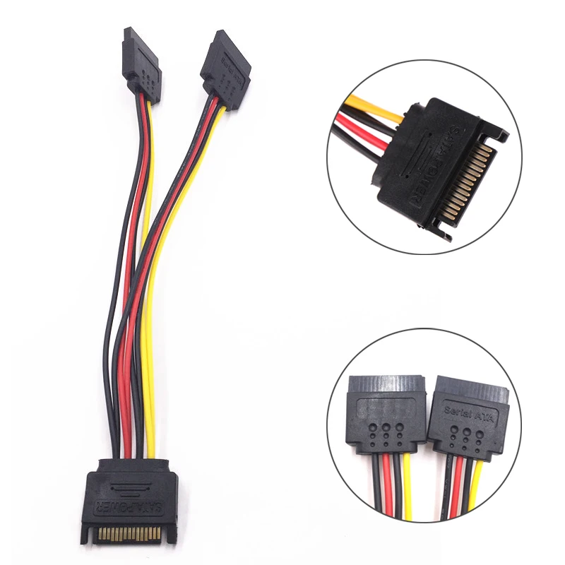 1PC SATA II Hard Disk Power 15Pin SATA Male To 2 Female 15Pin Power HDD Splitter Extension Cable