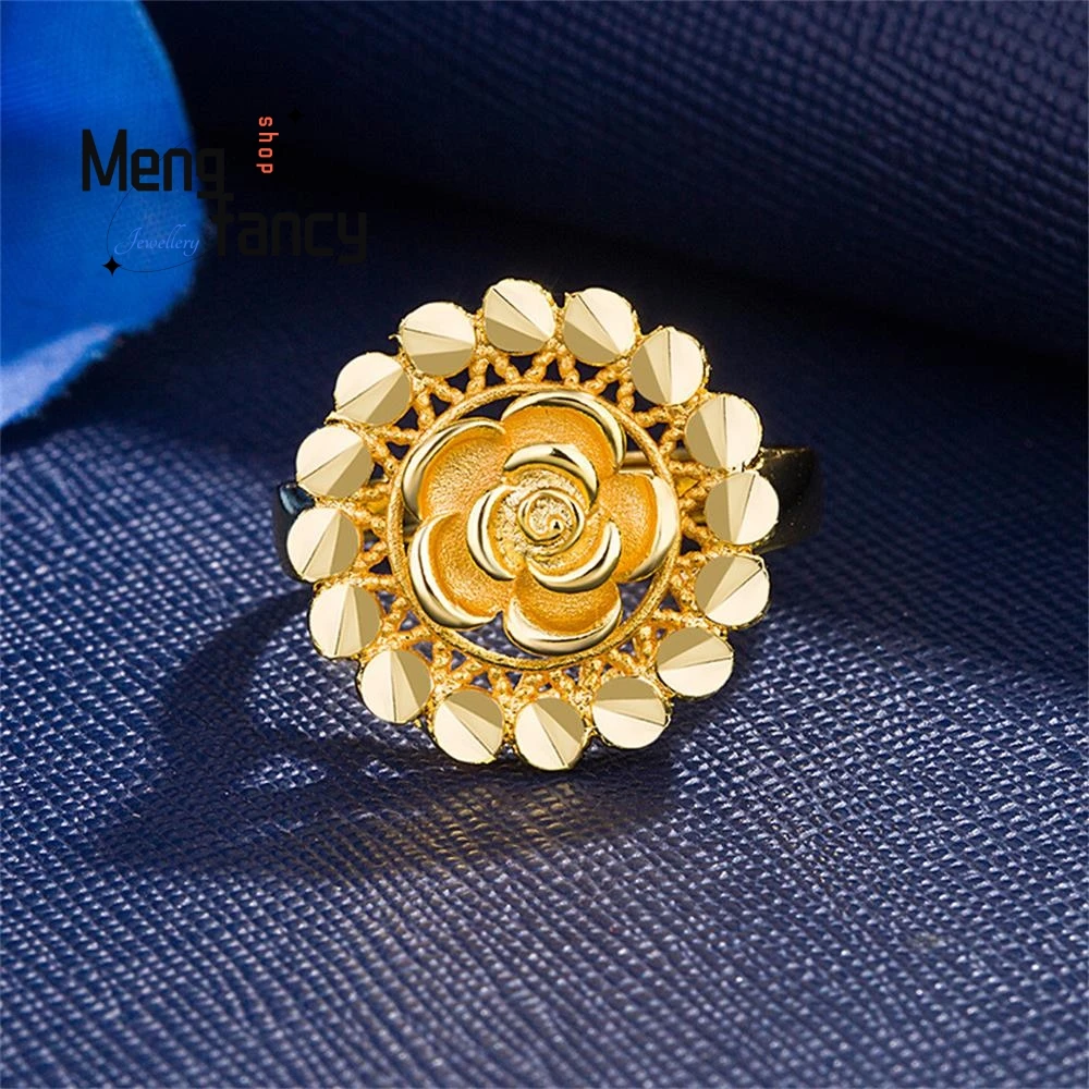 

Vietnam Sand Gold 24K Plated Rose Eternity Love Promise Ring Fashion Luxury Charms Fine Jewelry Women Customized Holiday Gifts
