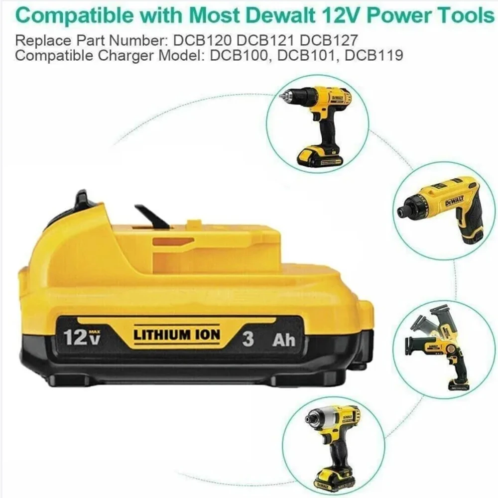 3.0Ah 10.8V 12V Max akumulator litowo-jonowy zamiennik dla DeWalt DCB120 DCB123 DCB122 DCB127 DCB124 DCB121 akumulatory