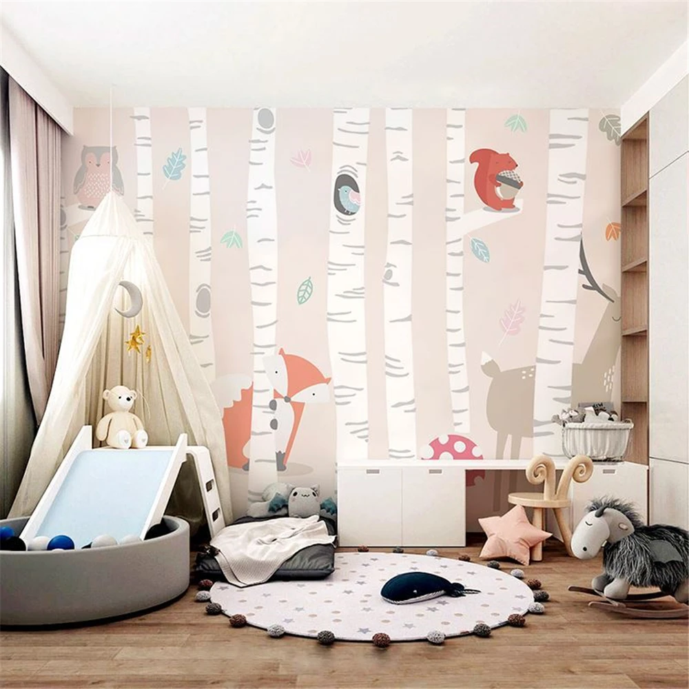 Custom Cute Fox Wallpapers for Children's Room Girls' Bedroom Cartoon mural art Wallpaper Wallcloth Kindergarten 3D home decor