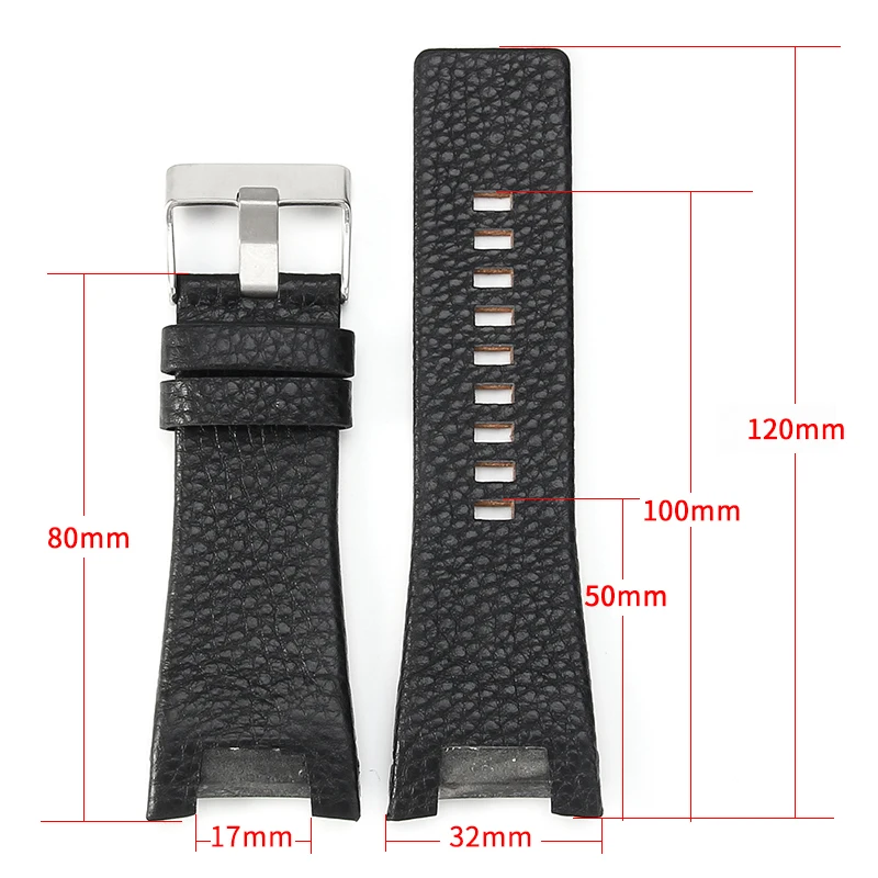 Top Layer Genuine Leather for Diesel DZ1216 DZ1273 DZ4246 DZ4247 DZ4287  Surface Notch Men\'s Watch Band 32mm*18mm Watch Strap