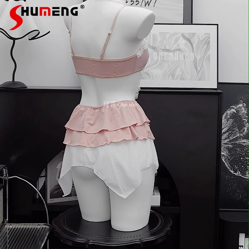 فستان نوم Sweet Girl لطيف مثير عميق على شكل حرف V على الطراز الياباني طقم قمصان نوم رغبة نقية قمصان نوم نسائية بدون أكمام بخصر عالٍ #5