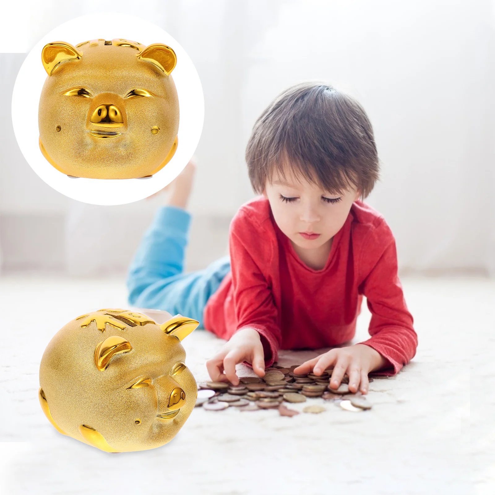 

Golden Resin Pig Shaped Piggy Bank Adorable Money Storage Box Birthday Gift for Kids Home Desk Decoration Storage Box for Money