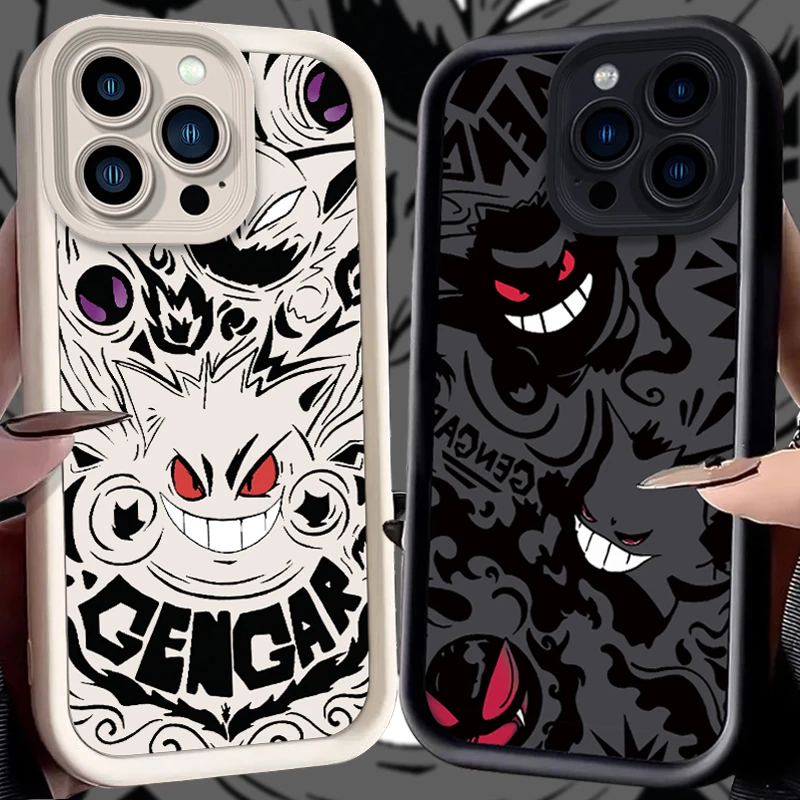 Pokemon Gengar Liquid Silicone Case for iPhone 15 14 13 12 11 Pro Max XS X XR 8 7 6S 6 Plus SE 2020 Shockproof Back Cover Funda