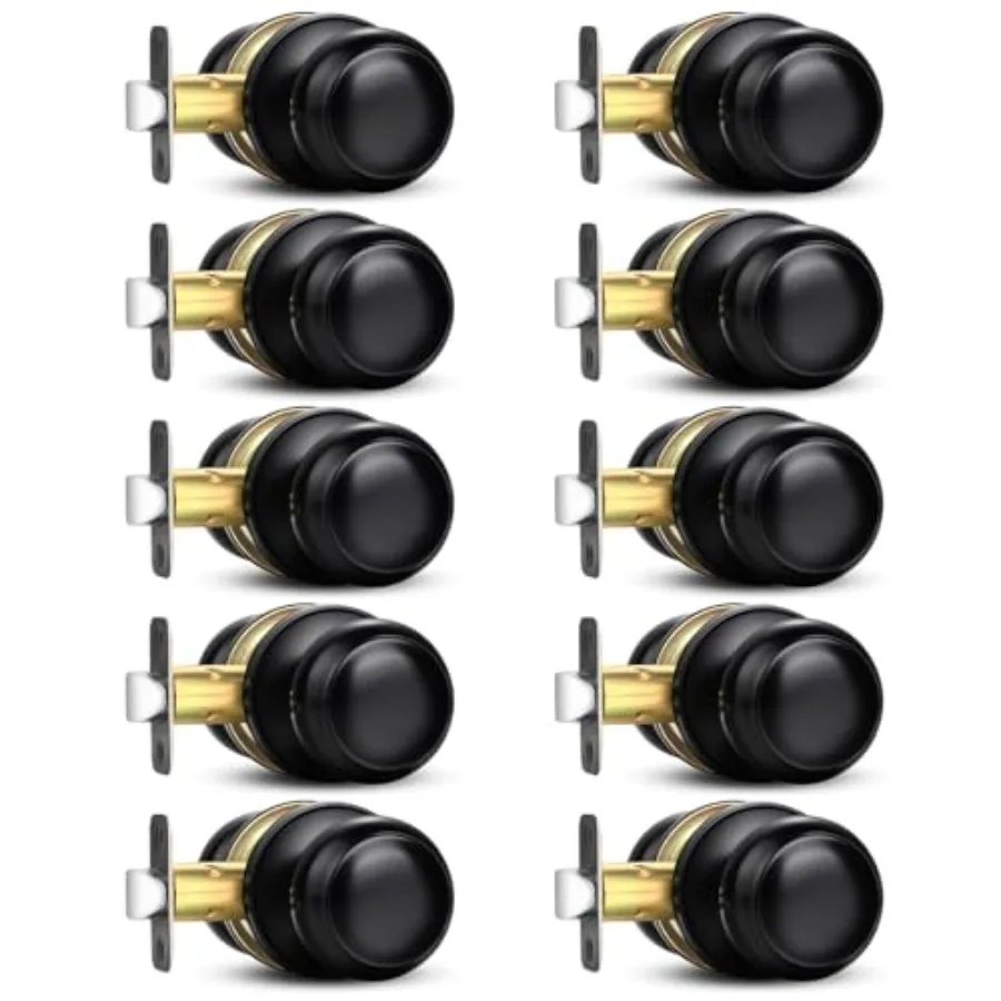 

Black Door Knob, Round Keyless Doorknobs Interior/Exterior Lockset, Passage Locking Door Knobs for Bedroom/Bathroom, Black Mode