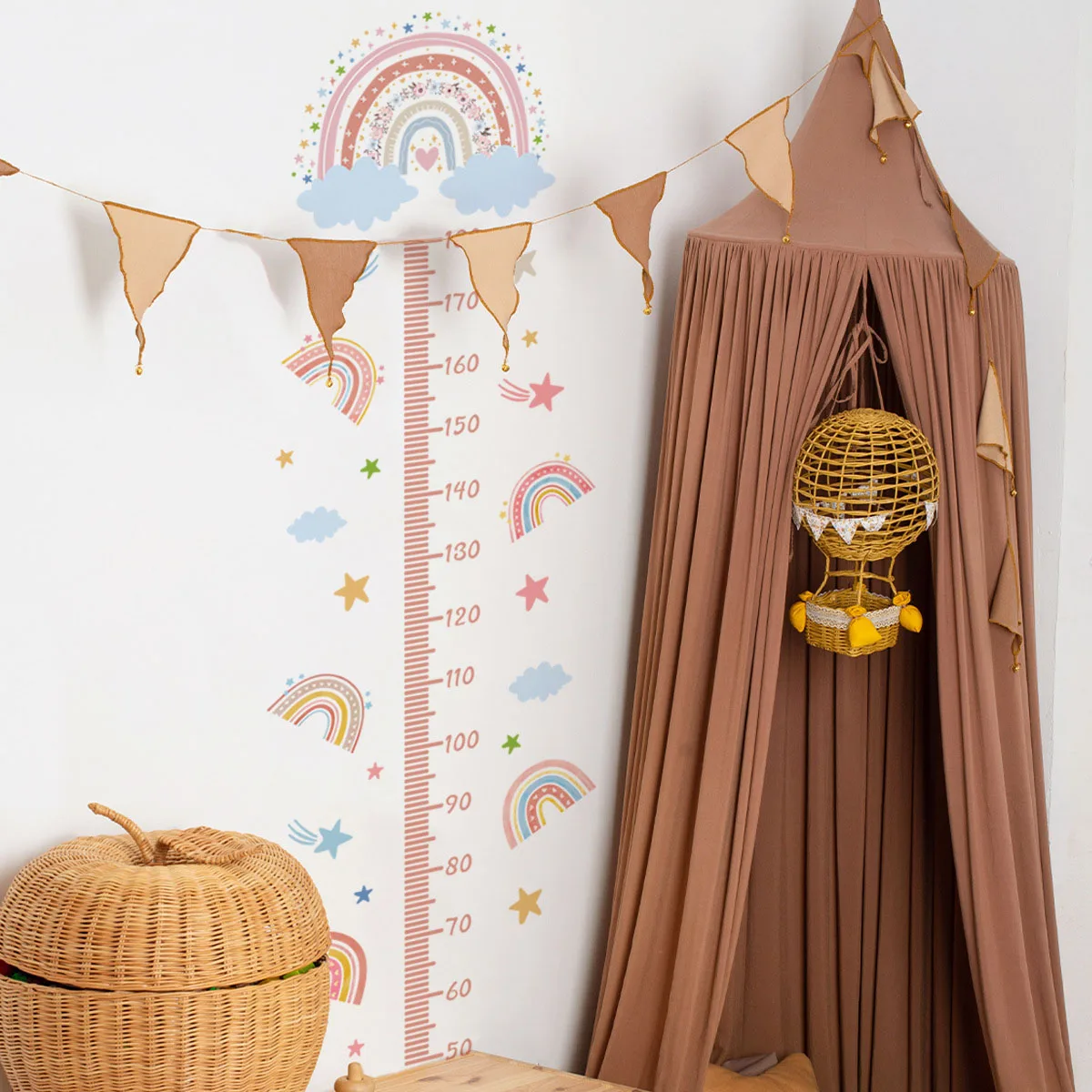 `Macaron Rainbow Star Height Chart Wall Sticker Kids Growth Measure Ruler Cloud Vinyl Decal For Nursery Door Bedroom Home Decor`