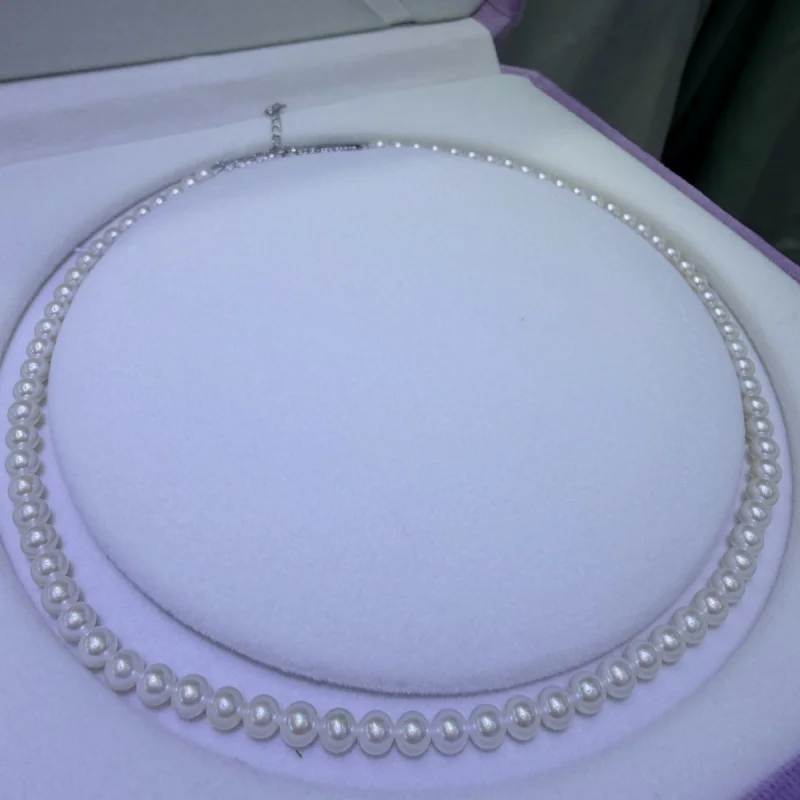 New freshwater pearl necklace 5-6mm, perfectly round,, high luster, with sterling silver tail chain
