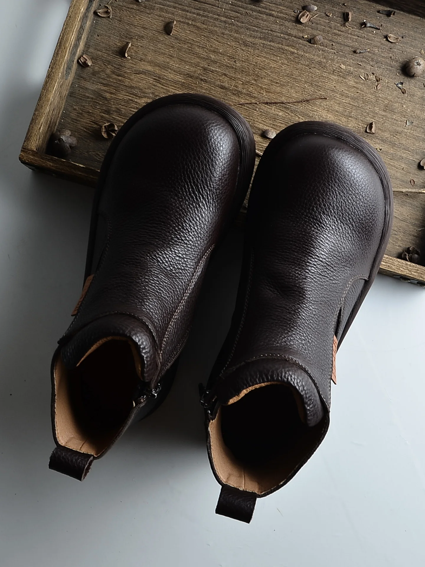 Retro Handmade Leather Short  Boots Women's Autumn 2025 Side Zipper Flat Bottom Color Rubbing Fashion Boots