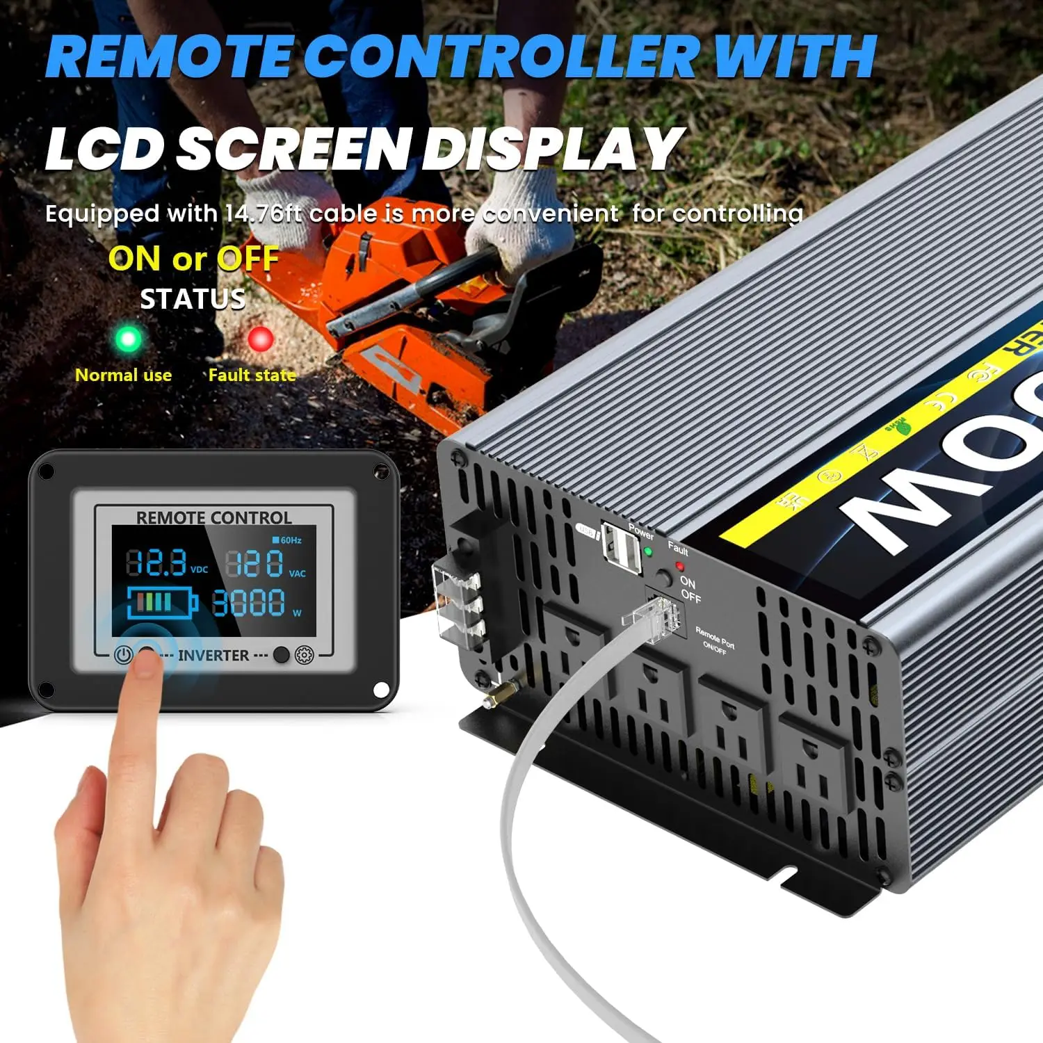 Inverter gelombang sinus murni, 12V DC ke 110V/120V AC dengan outlet 4AC 5V/3,4a Remote Control USB dengan tampilan layar