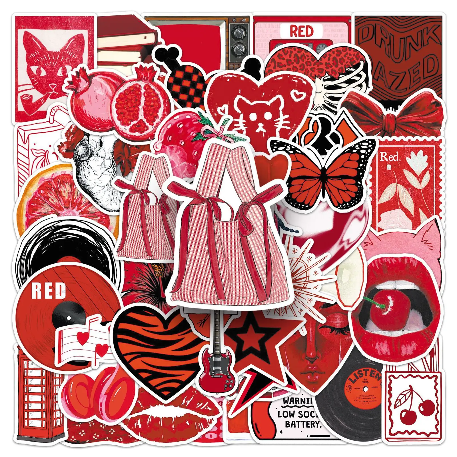 

10/50PCS Y2K Red Style Cool Graffiti Sticker Nordic Style Waterproof Decal Creative Decoration Suitcase Stationery Box Sticker