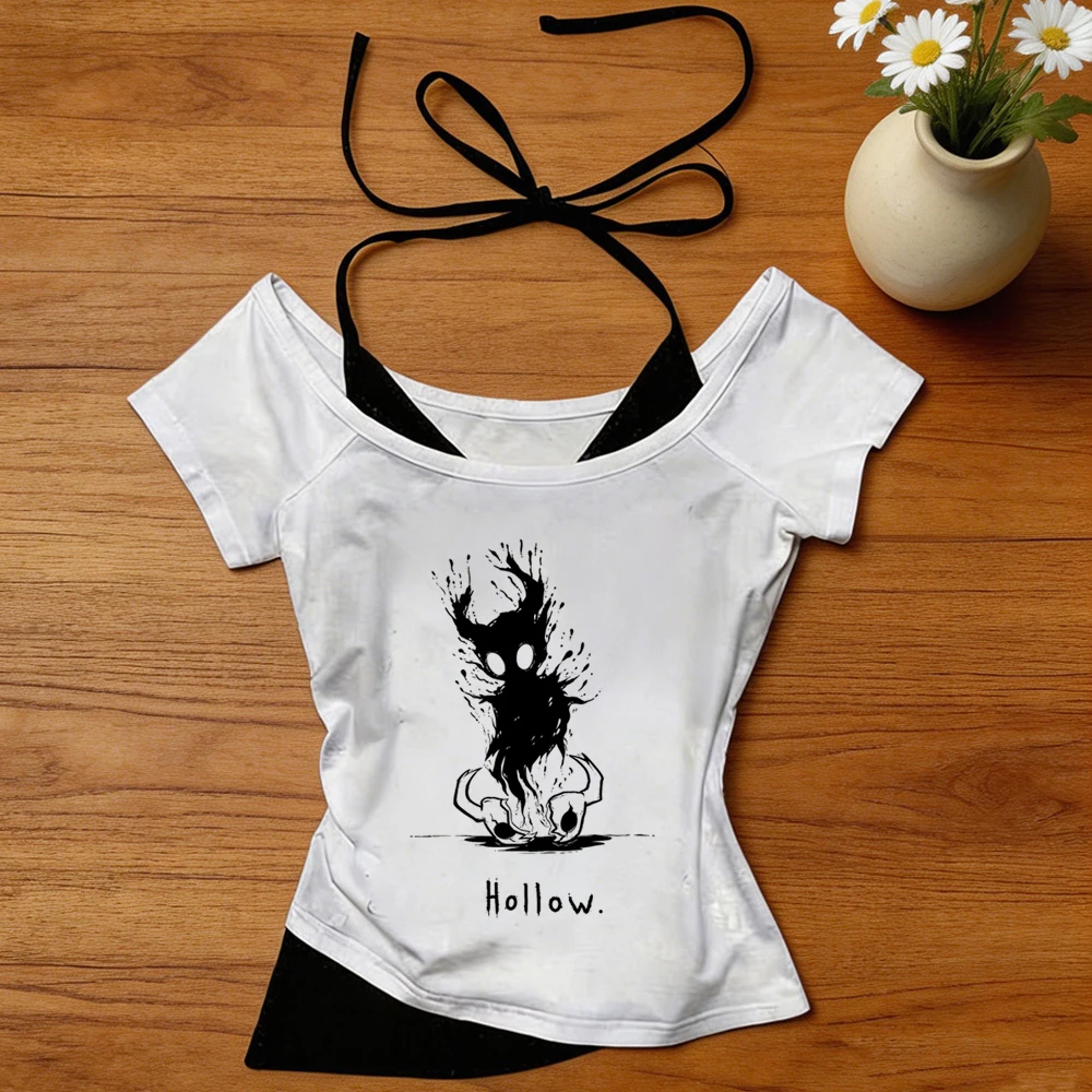 Hollow Knight cropped top girl kawaii emo grunge t shirt gyaru japan harajuku japanese party