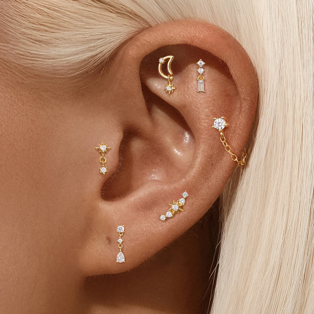 AIDE 925 Sterling Silver Zircon Opal Stud Earrings For Women Men Tiny Ear Bone Studs Nail Cartilage Piercing Earring Jewelry