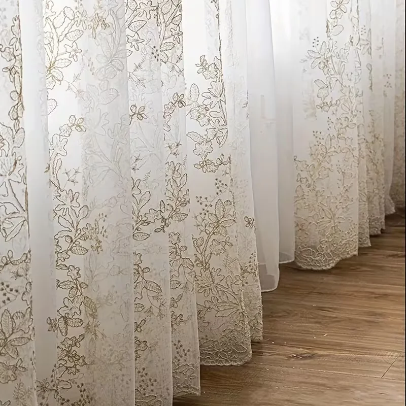 1pc Luxurious Sheer Curtain, Perfect for Living Room Bedroom,European Style Window Treatment, Transparent Fabric with Rod Pocket