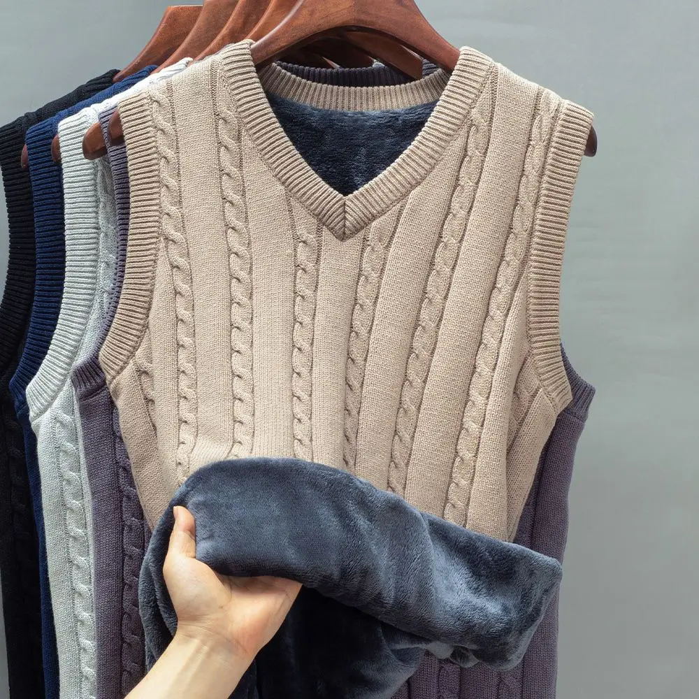 Thickened and Fleece-lined Vest for Men Suitable for Autumn and Winter Warm Knitted Sleeveless Vest for Men M-4XL
