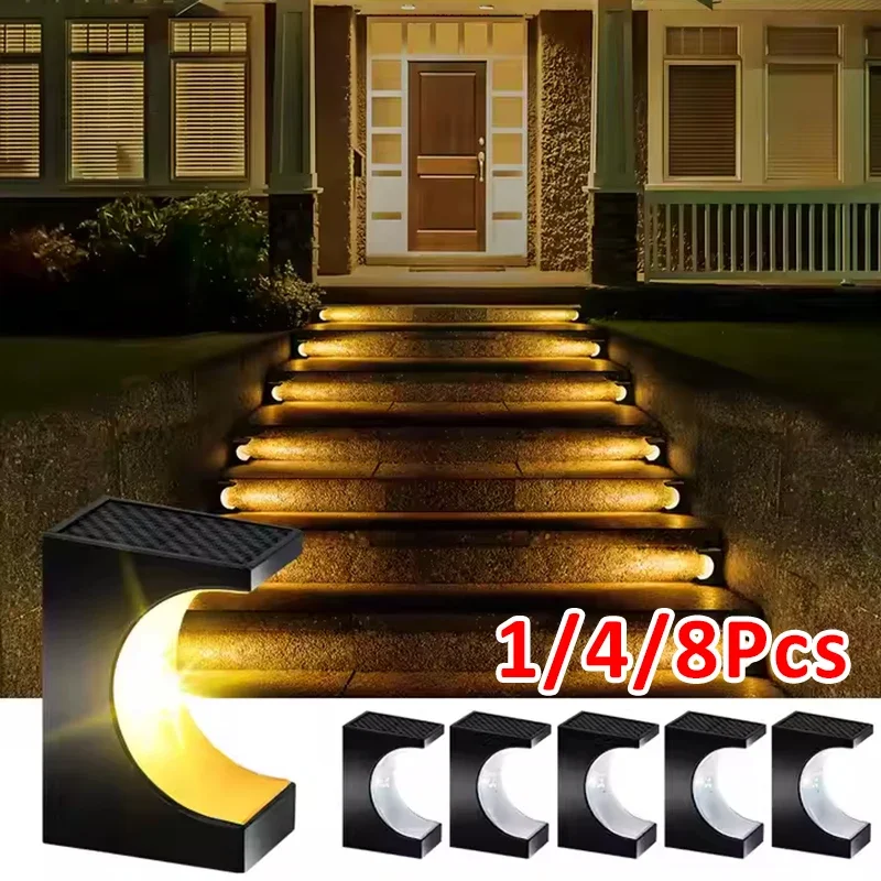 

1/4/8 шт. солнечные лестничные фонари уличные водонепроницаемые ступенчатые фонари для улицы на солнечной энергии светодиодный декор патио забор сад гараж