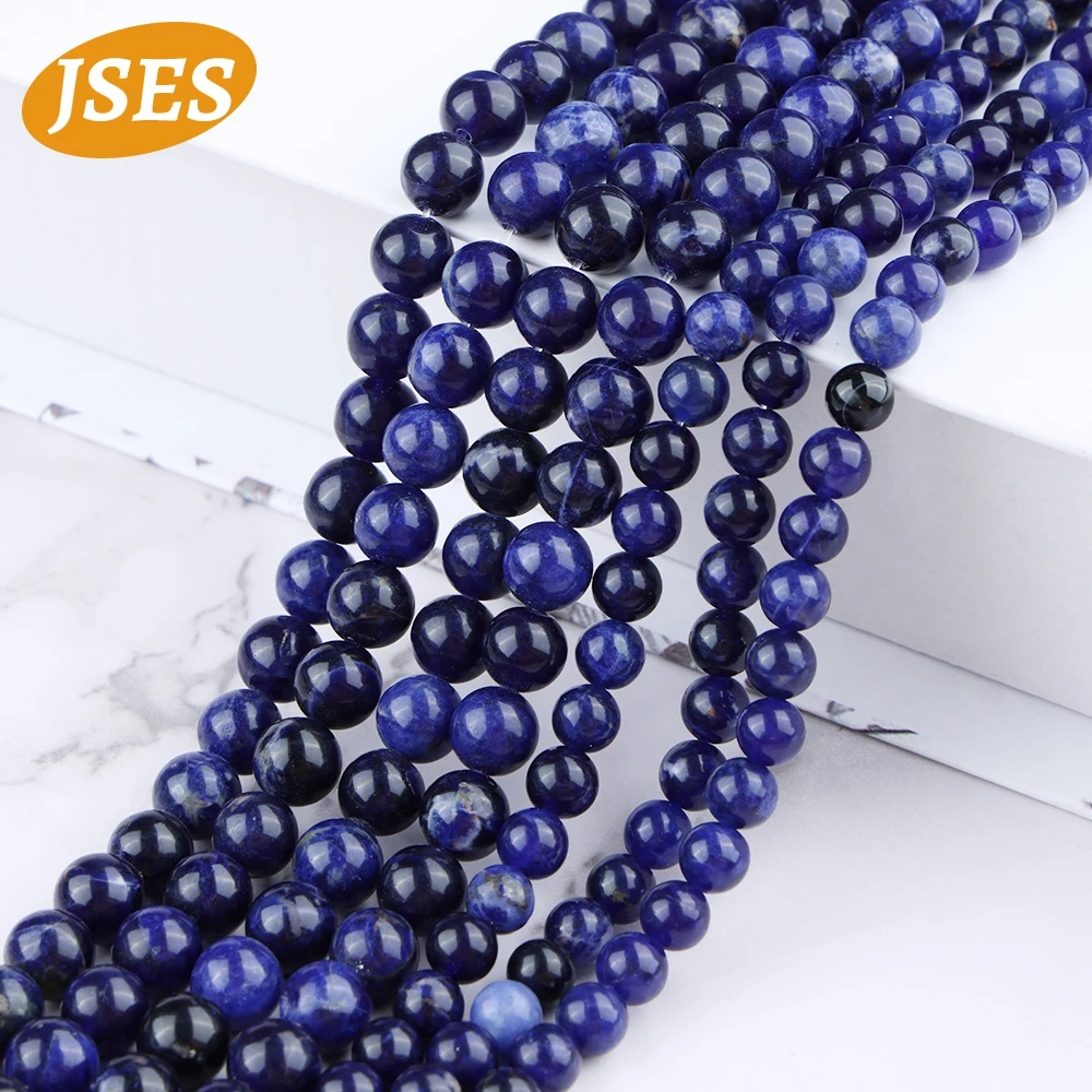 3A Natural Stone Blue Sodalite Vein Round Loose Beads Jewelry Making Craft DIY Gift Bracelets Necklace Accessories Wholesale