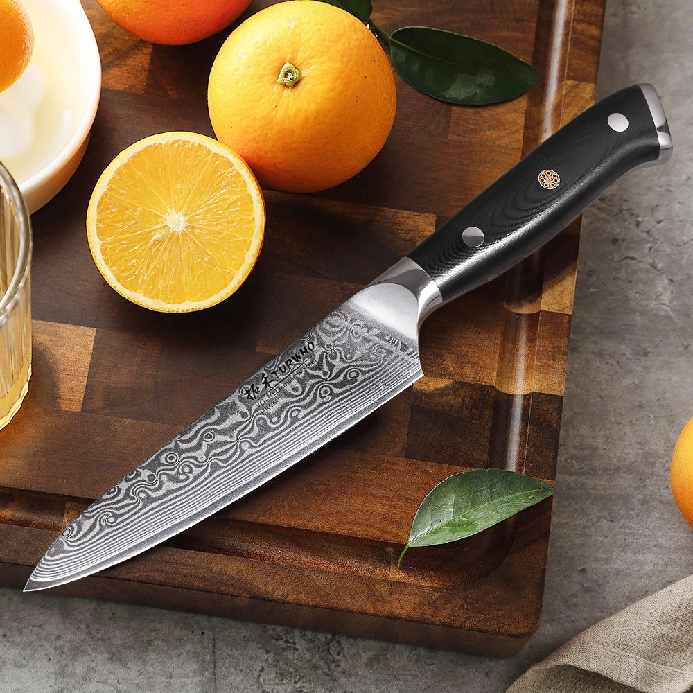TURWHO 5 Inch Utility Knife 67 Layer Damascus Steel Chef Peeling Fruit Knife Vegetable Knife Kitchen Tools G10 Black Handle