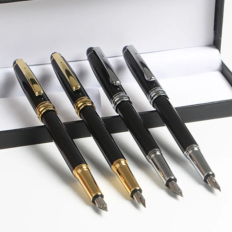 Luxury Black Gold Fountain Pen Classic Business Office Writing Pen 0.5mm Fine Nib Metal Ink Pen Gift for Men Women Custom Logo