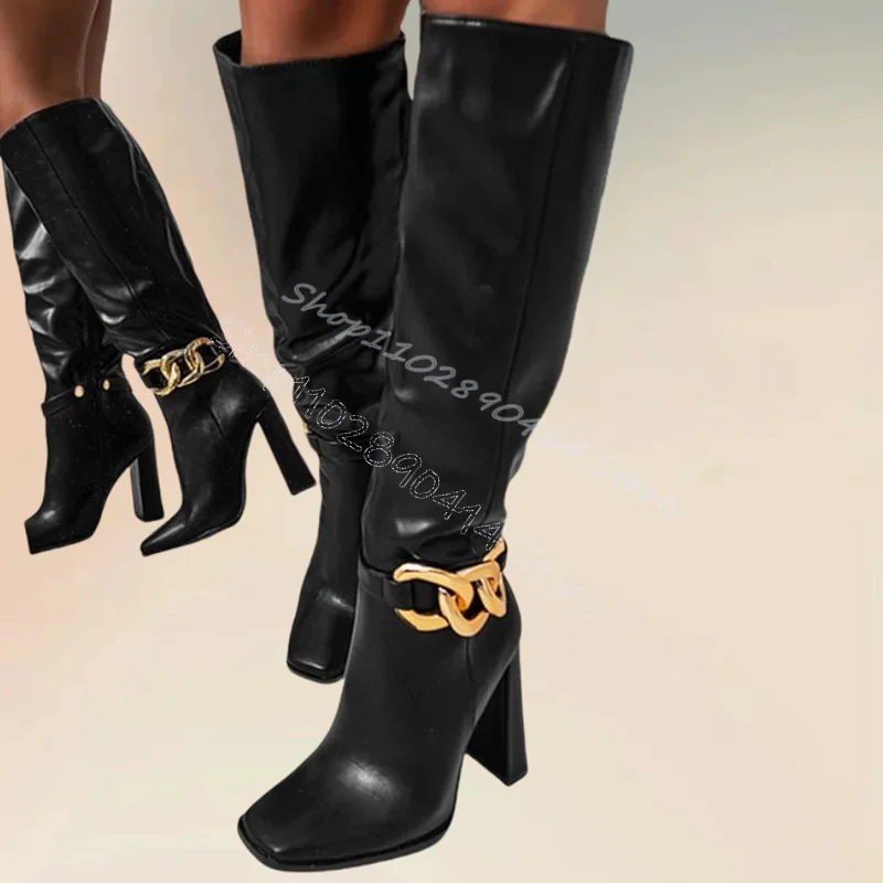 الذهب سلسلة ديكور الأسود ساحة تو الأحذية الانزلاق على أحذية النساء حذاء بكعب عالٍ مكتنز مثير مكتب مأدبة الحفلات 2024 Zapatos Para Mujere #2