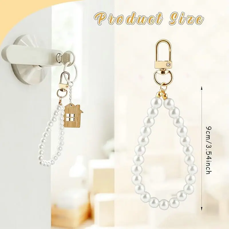 لؤلؤة مطرز المفاتيح الأشرطة اللؤلؤ الاصطناعي سلسلة مفتاح حامل حلقة رئيسية شريط للرسغ ملحق الديكور للنساء الفتيات