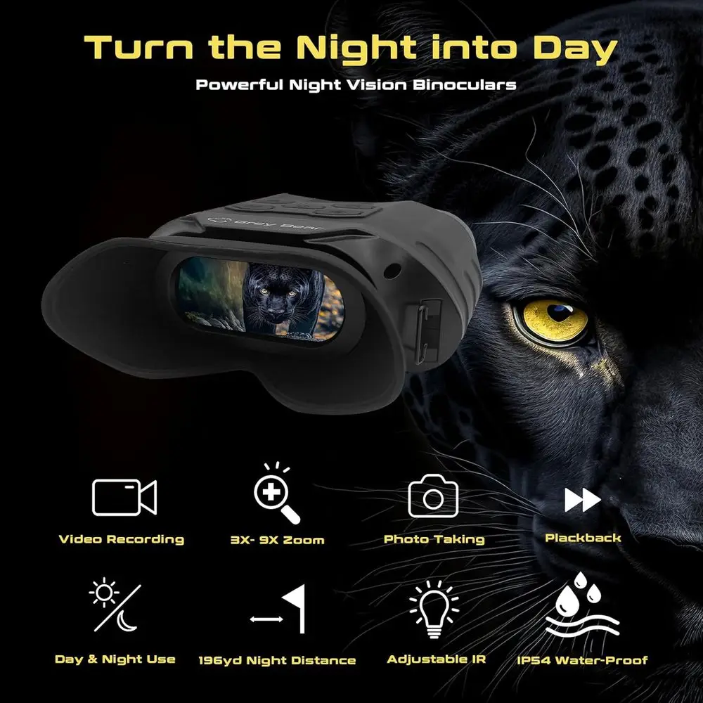 نظارات Night Vision Star، 9X مناظير تعمل بالأشعة تحت الحمراء، IP54 لمراقبة الحياة البرية والتخييم والمشي لمسافات طويلة والأمن ونطاق الرؤية 1248 قدم أ