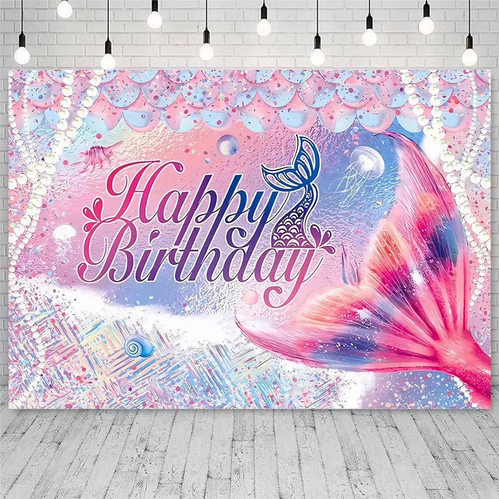 Little Mermaid Backdrop Underwater Princess Party Decor Sea Shell Photo Background Newborn Baby Shower Wedding Photography Props