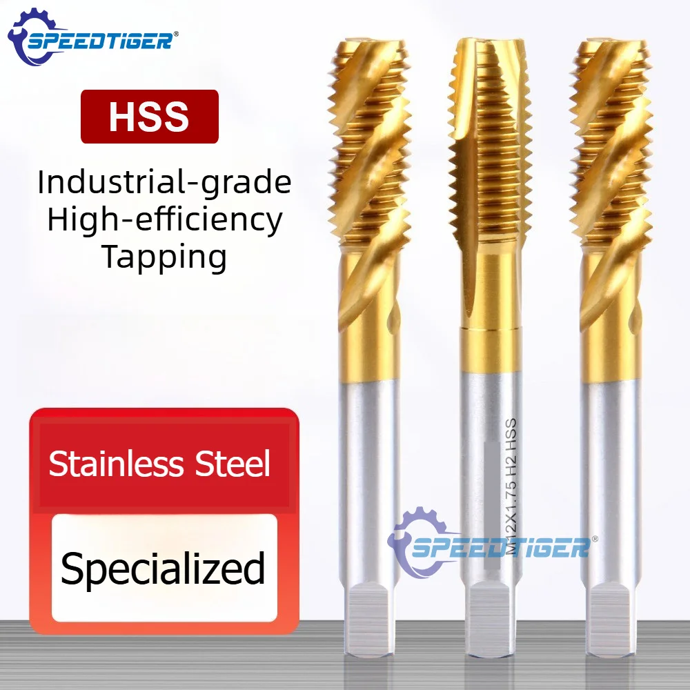 SPEEDTIGER TiN Coated Cobalt Spiral Point Tap M2 M3 M4 M5 M6 M8 M10 M12 M16 High Strength Machine Screw Tap For Stainless Steel