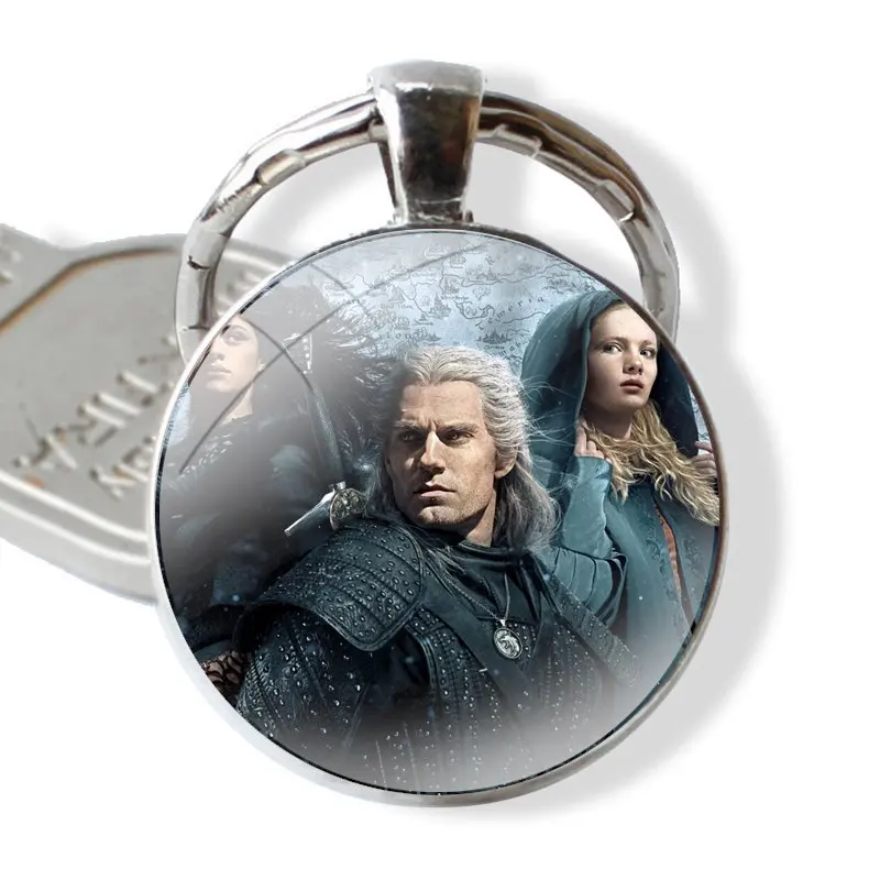 Keychain Handmade Glass Cabochon Key Ring Holder Pendant Key Chains Witcher Warrior Fantasy Tv Drama