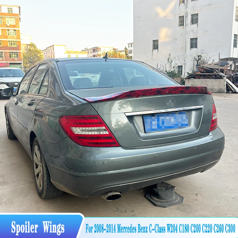 

For 2007-2014 Mercedes Benz C-Class W204 C200 C220 C260 C300 Rear Trunk Lid Spoiler Wings R Style ABS Material Car Accessories