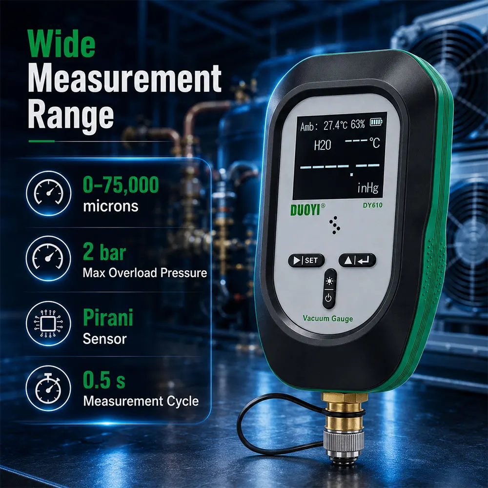 Digital Vacuum Gauge High Precision Absolute Pressure Meter for HVAC Refrigeration Industrial Testing Electronic Display
