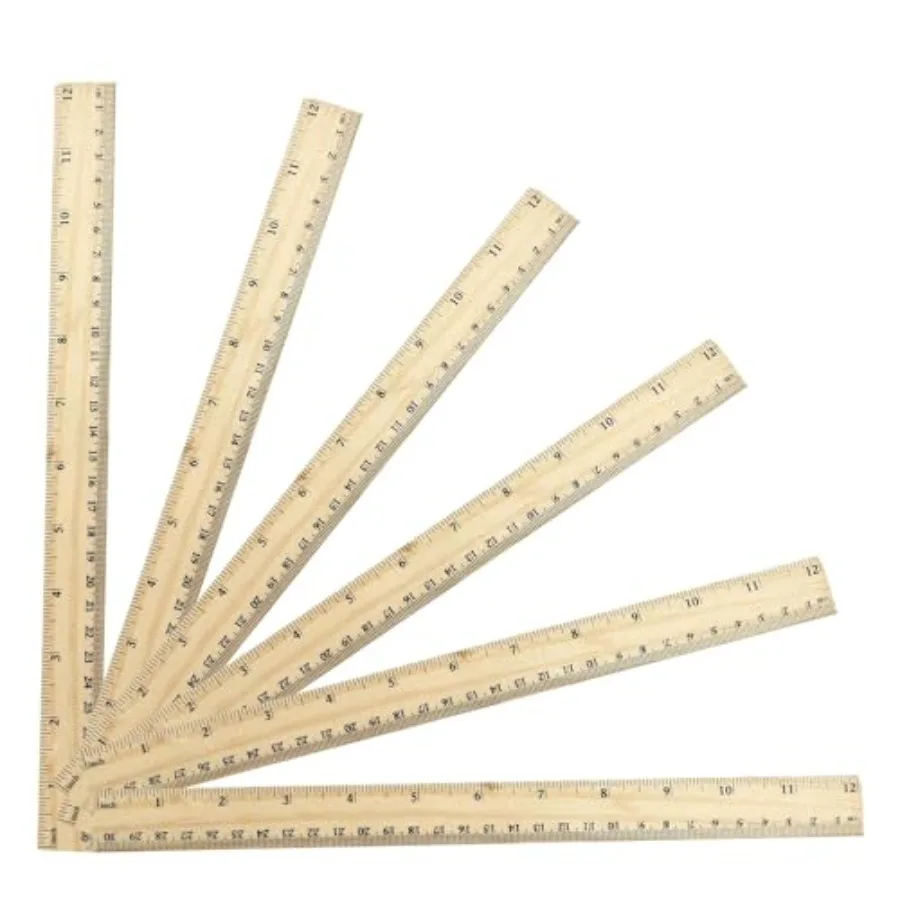 

6 Pack Wooden Ruler 12 Inch, Maple Wood, Natural Color, High-Quality Metric Ruler with Dual Scale 30 cm for Drawing, Home and O