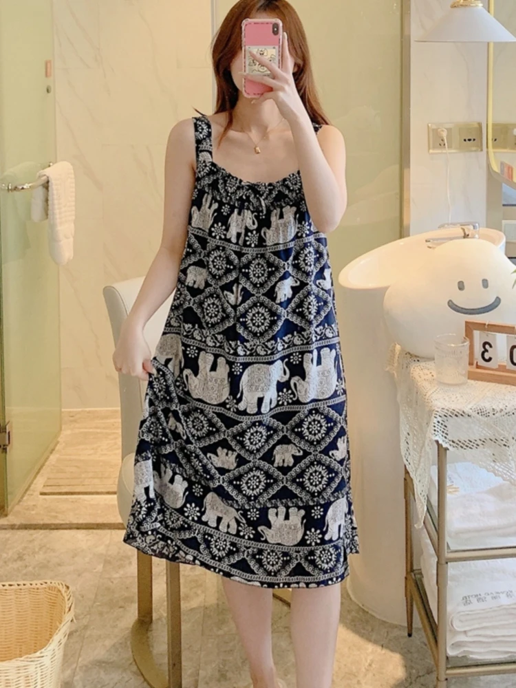 

150 кг большая ночная рубашка без рукавов, женская летняя тонкая свободная домашняя одежда для сна, домашняя одежда с принтом Koren, которую можно носить на улице