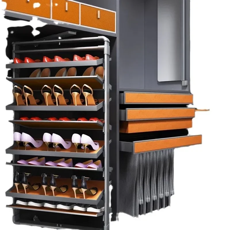 Zapatero giratorio de 360 grados, guardarropa doméstico, herrajes abatibles telescópicos