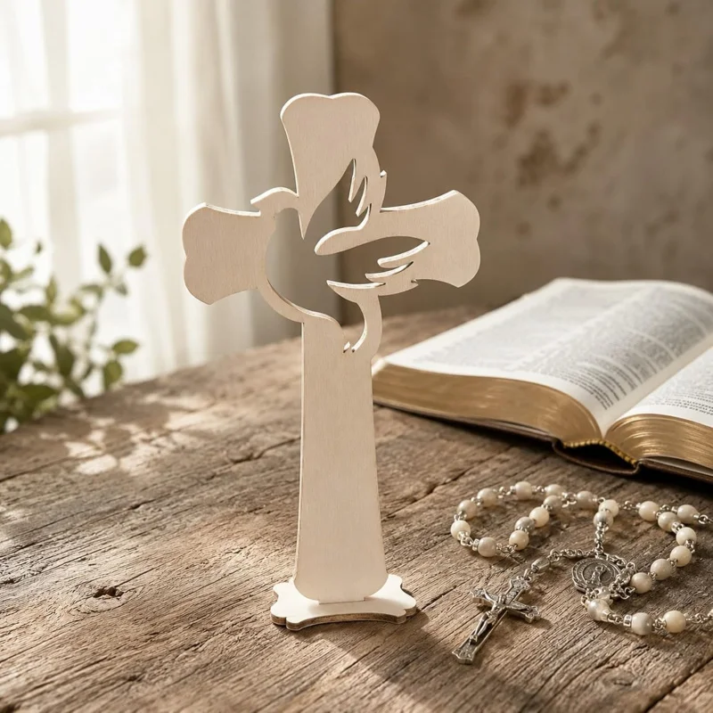 Wooden Peace Dove Cross Slices 10cm Unfinished Wood Cross Dove Cutouts Craft Ornament Christian Religious Home Decoration Gift