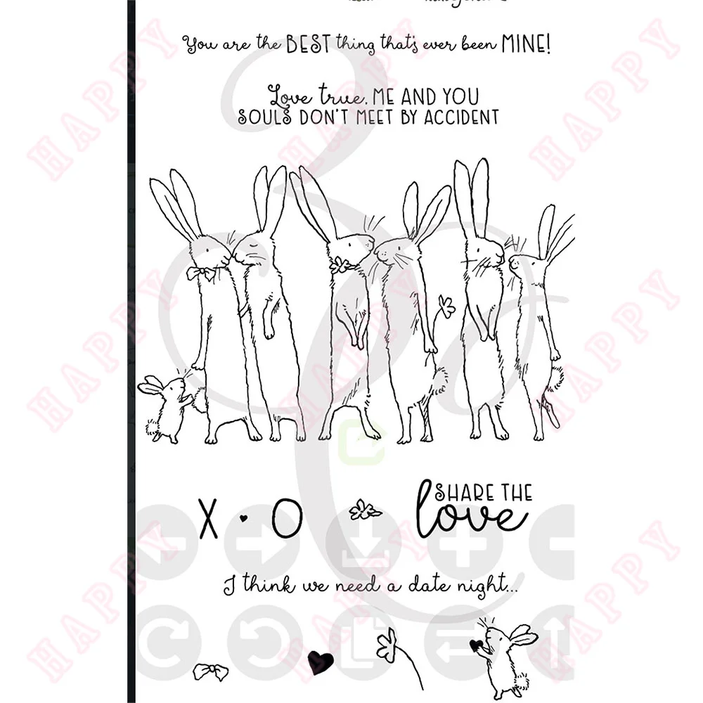 Share the Love Rabbits Metal Cutting Dies And Clear Stamp For DIY Scrapbook Stamps Album Craft Paper Card Decoration Easter love