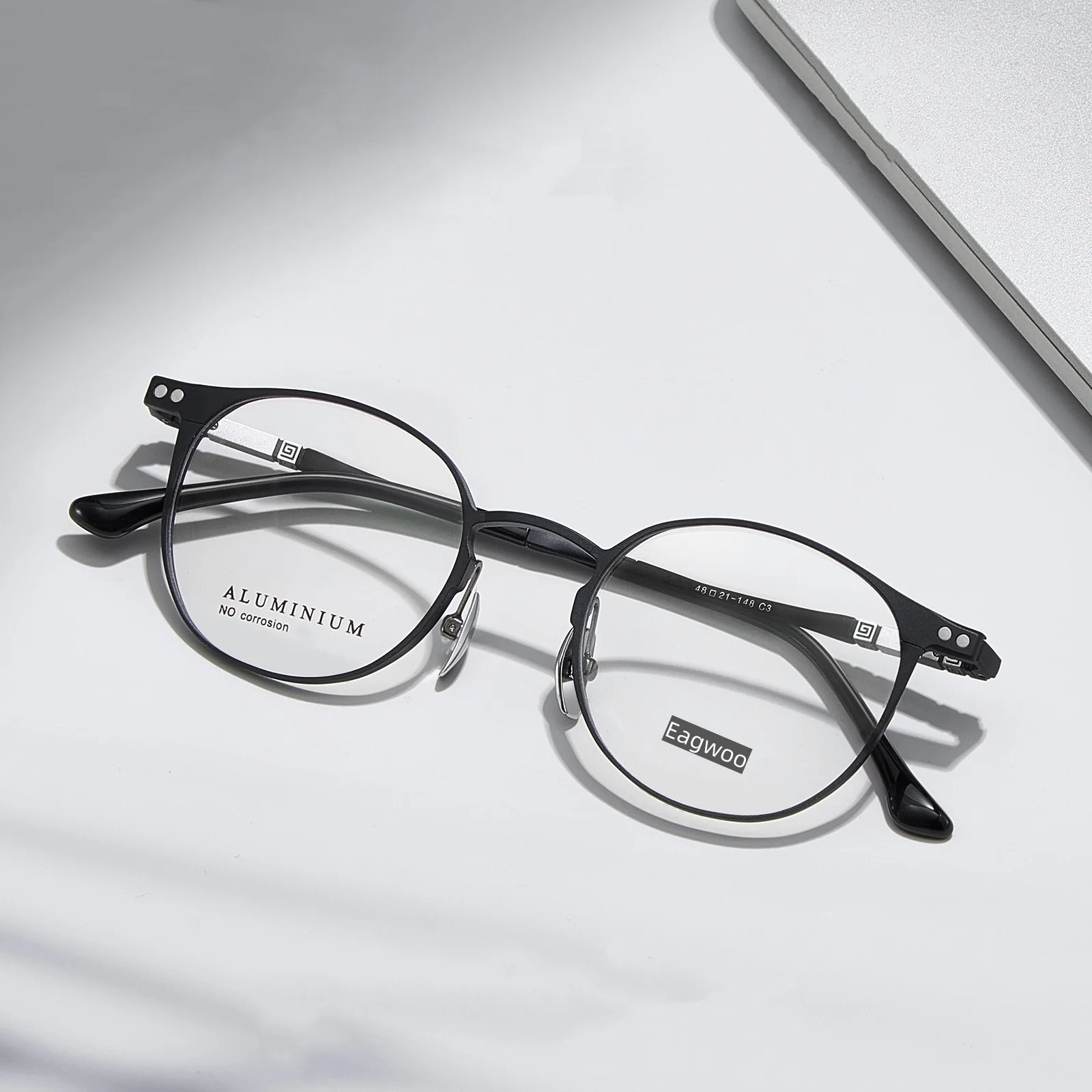 Aluminum Titanium Full Rim Eyeglasses Vintage Round Nerd Frame Optical Prescription Spectacle High Diopter Suitable 48mm Wide