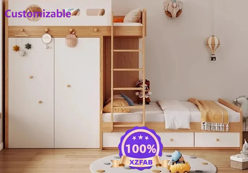 Factory Direct 2026 Small apartment multi-functional bed and lower cabinet combination bed cloakroom high and low  children