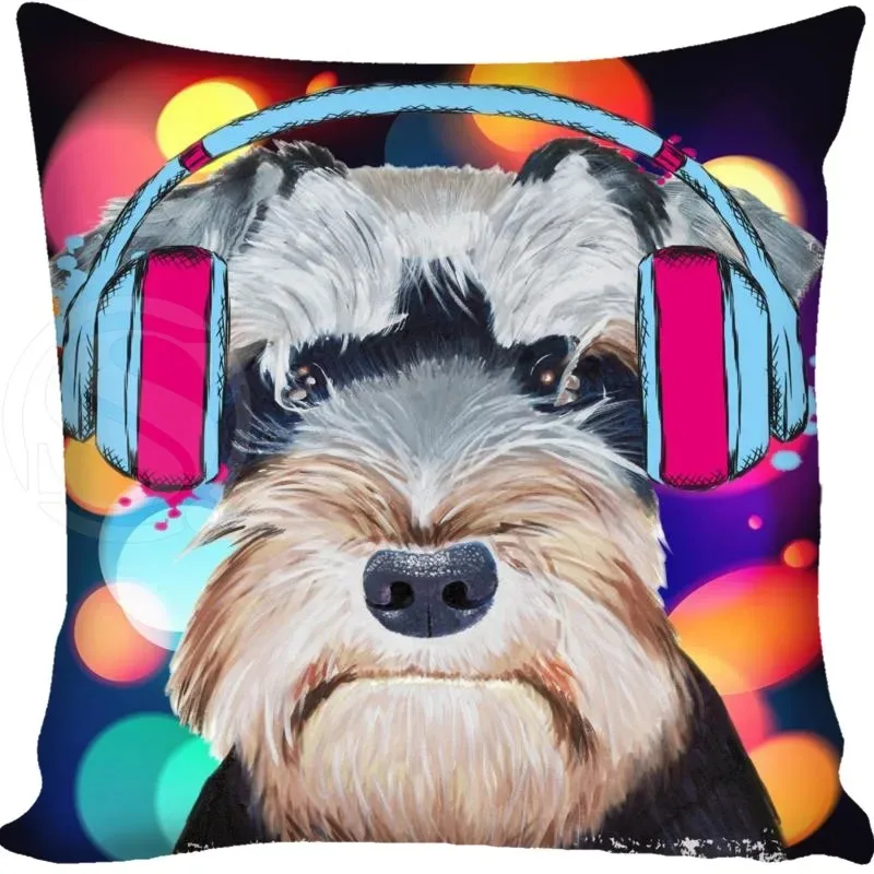 Cartoon Funny Dog Schnauzer Fashion Style Square Pillowcase Zipper