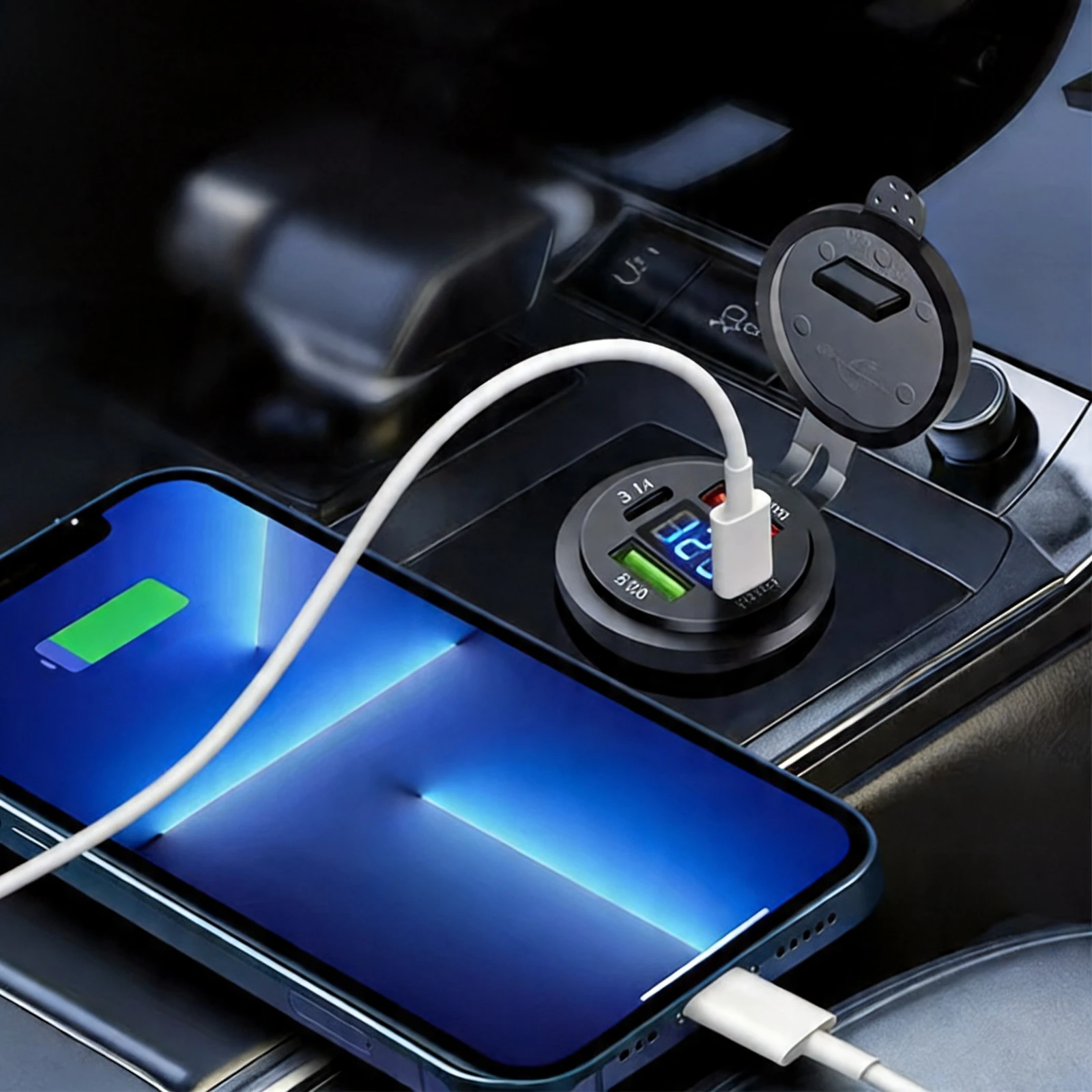 3-Port Marine Fast Charger Waterproof Cigarette Outlet Replacement USB Outlet Cigarette Lighter for Marine Boat Motorcycle RV