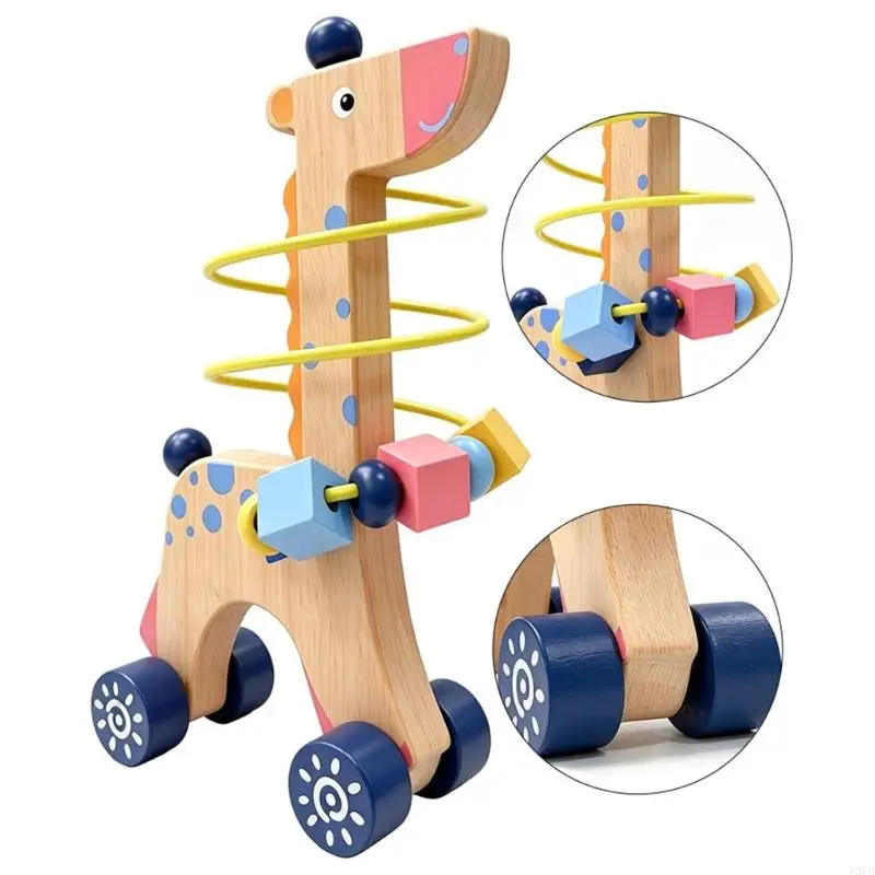 Interactive Wooden Puzzle Toy For Toddlers Colorful Beads And Recognition Activities A2UB