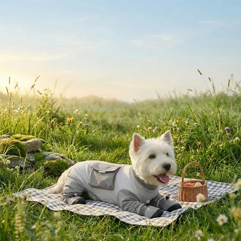 Dog Dust Pants Plaid Traction Spring and Summer Four Feet All-Inclusive With Feet Out Anti-Dirty Waterproof Smock Pet Clothes
