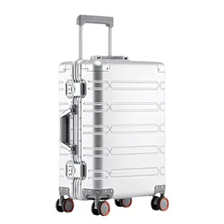 100% Aluminum Suitcase Large Capacity Retro Travel Luggage Hardside Password Lock Travel Bag Metal Trolley Case 20/24/28 Inch