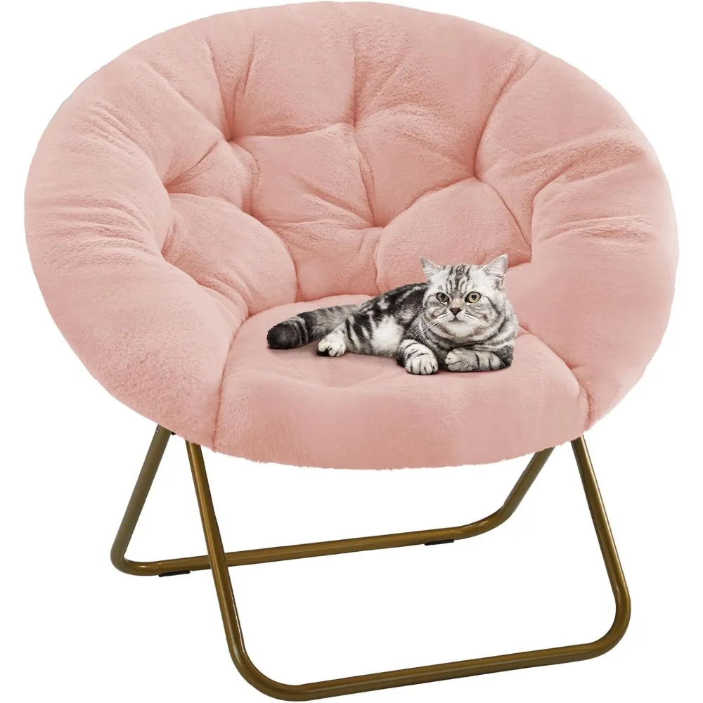 Faux Fur Saucer Chair Pink Foldable Padded Seat for Living Room Bedroom Reading Lounge