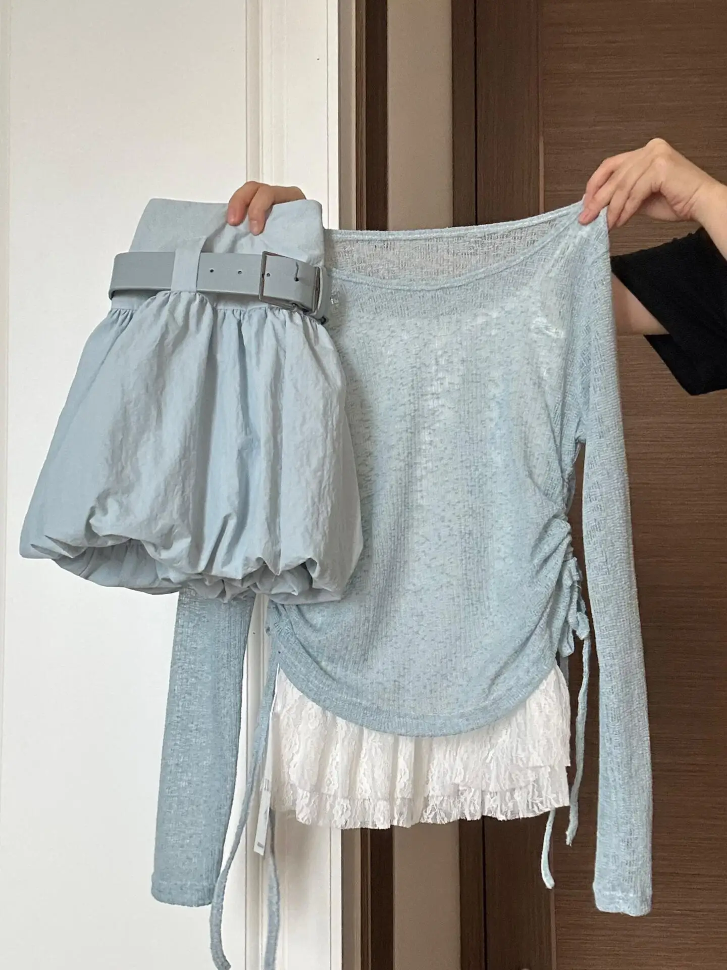 Gorgeous Lace Spring Outfit Set Women's Sun Protection Shirt Strapless Flower Bud Skirt Two-Piece Set Anti-Aging Early Spring