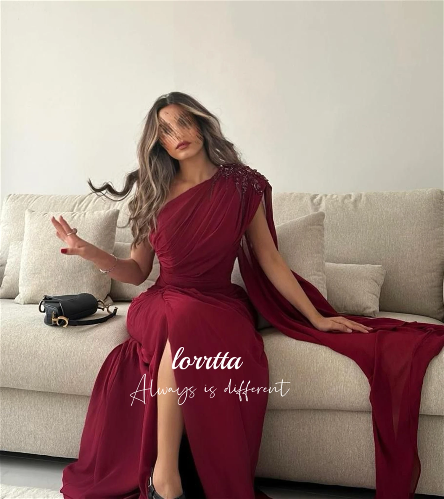 

Lorrtta Chiffon Ball Gown Eid Dress Graduation One Shoulder Sleeve Shawl Party Claret Formal Occasion Dresses Sharon Said Prom