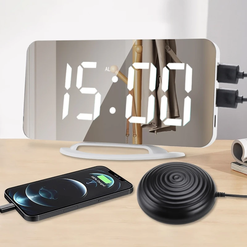 الإبداعية Led الاهتزاز المنبه متعددة الوظائف المزدوجة USB شحن كتم السرير مضيئة ل الصم و الصعب السمع غفوة
