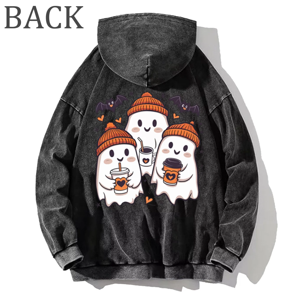 

Halloween Retro Washed Hoodies Men Women Cotton Long Sleeve Harajuku Sweatshirts Fashion Loose Pullover Y2k Hip Hop Streetwear