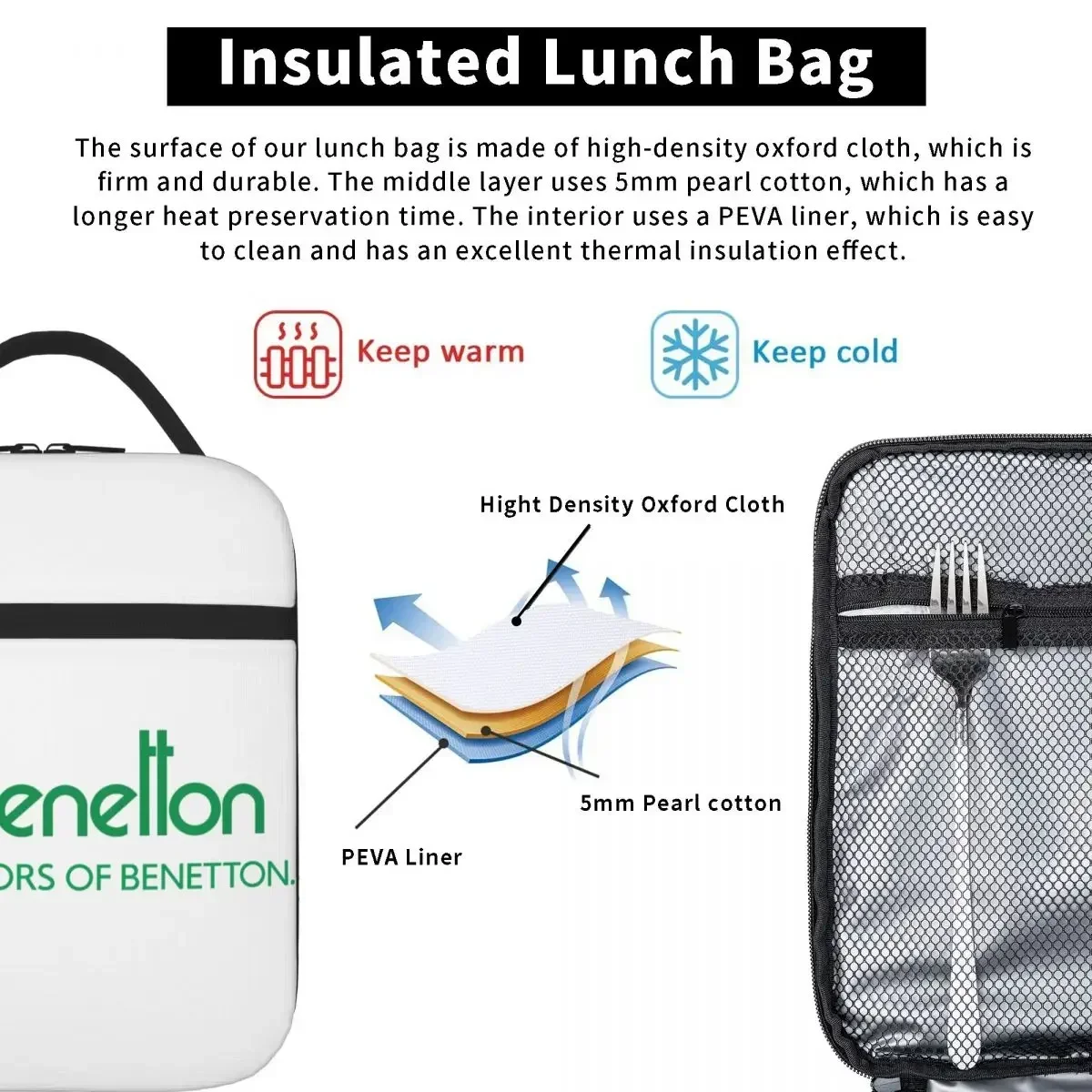 United Colors Of Benetton Lunch Bags Insulated Lunch Tote Portable Thermal Bag Resuable Picnic Bags for Woman Work Kids School