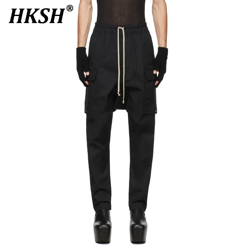 HKSH Double Hole Stereoscopic Pocket Harlem Pants Safari Style Unisex Business Straight Leg Overalls Dark Men's Tide Chic HK1227