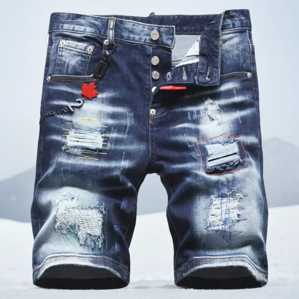 

Summer Mens Ripped Jeans High-quality Hip Hop Street Slim Fit Jeans Luxury Male Stretch Skinny Blue Denim Shorts 58 Men Clothing